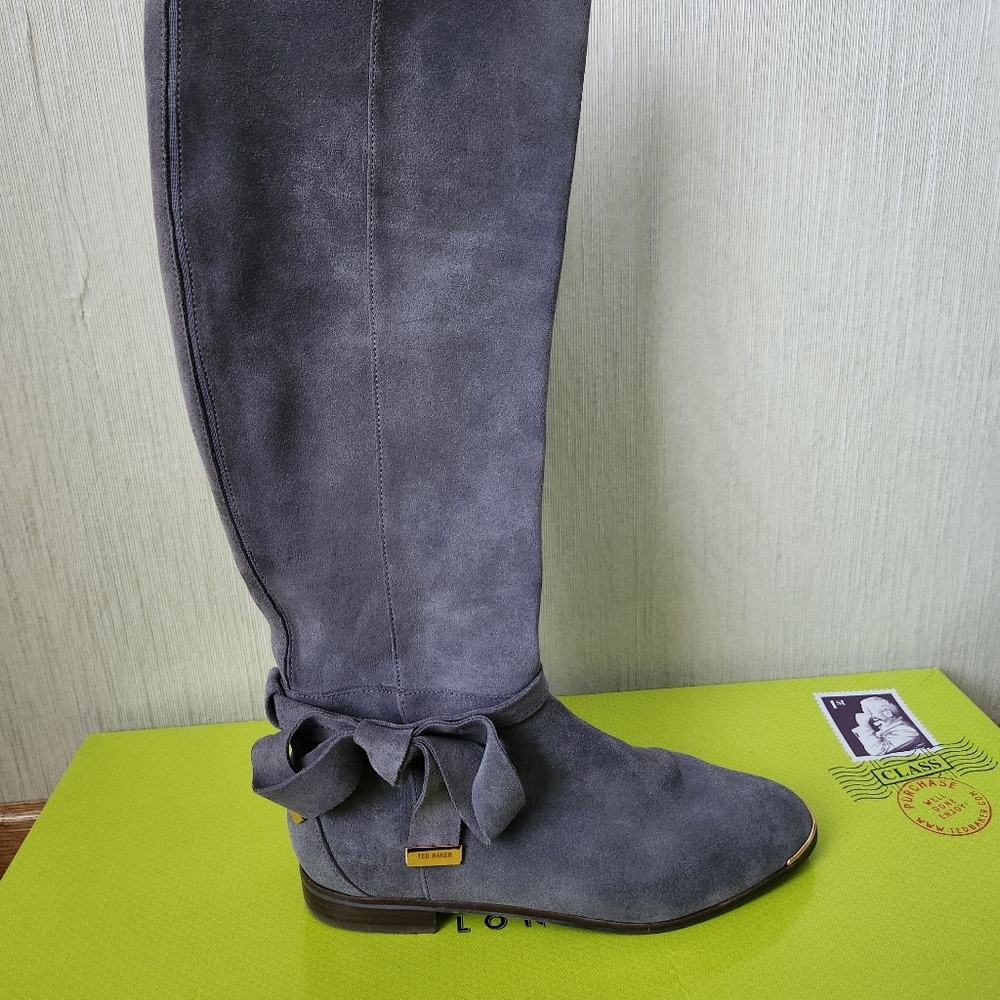Ted Baker Tall Grey Suede Boots, Size 38.5